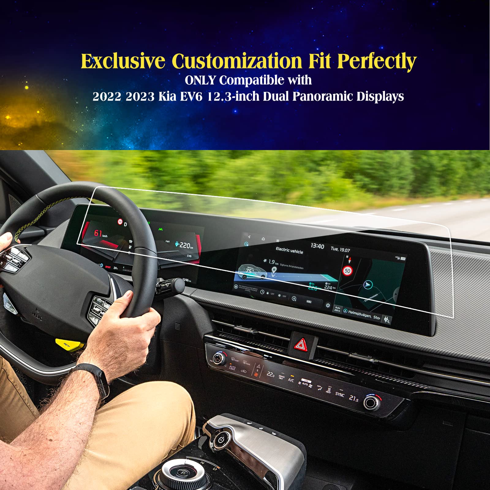Eueky 2Pcs 2024 Kia Ev6 Screen Protector Compatible With Kia Ev6 2024 2023 2022 Wind/Gt Line 12.3Inch Navigation And Dashbord Di